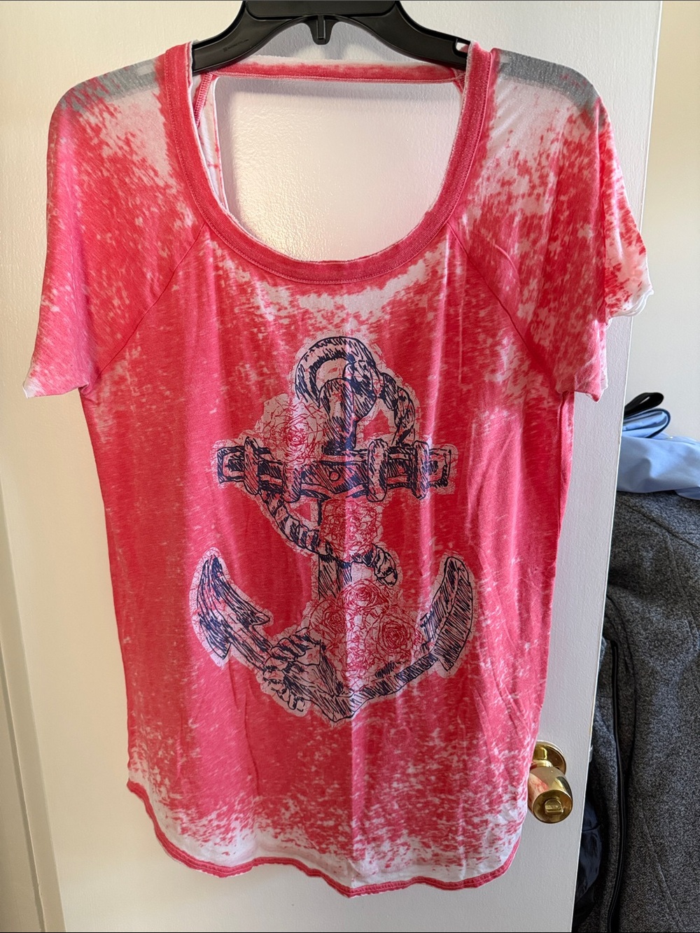 Chaser Distressed Pink Anchor Graphic Short Sleeve Tee
